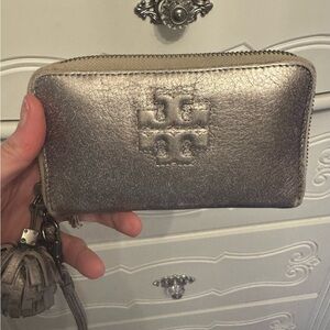 Tory Burch Shimmering Silver wristlet